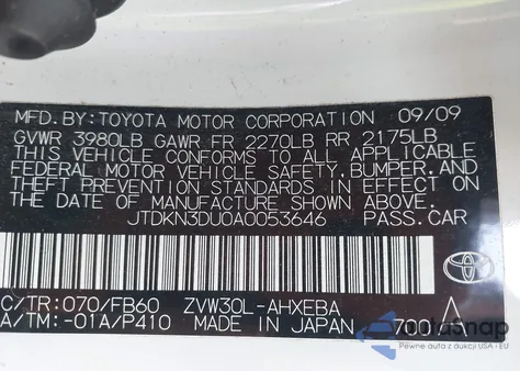 2010 Toyota Prius Ii from USA, damaged, VIN JTDKN3DU0A0053646